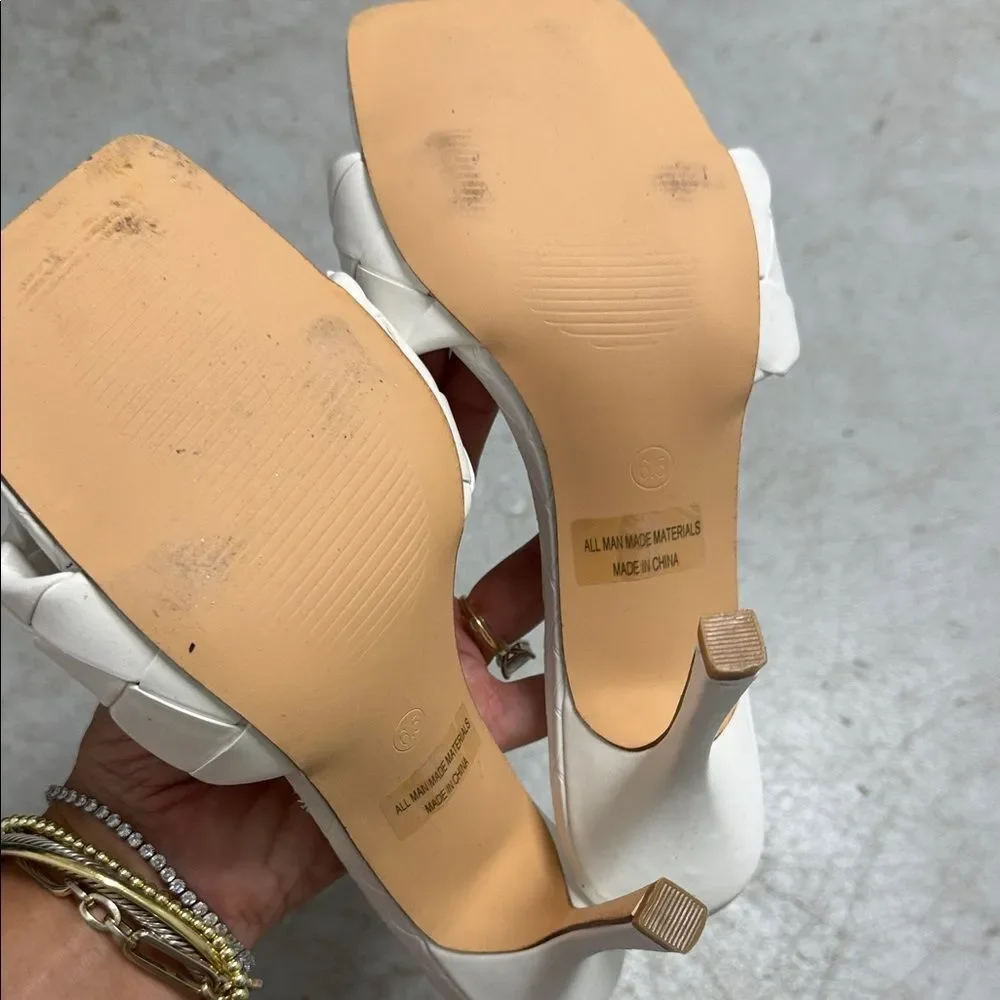 White Woven Women's Heels - Worn Once - Size 6.5 Low Comfortable Heel